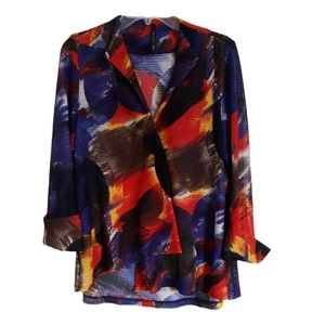 IC by Connie K Medium Multicolor Paint Brush Stroke Asymmetrical Netted Jacket